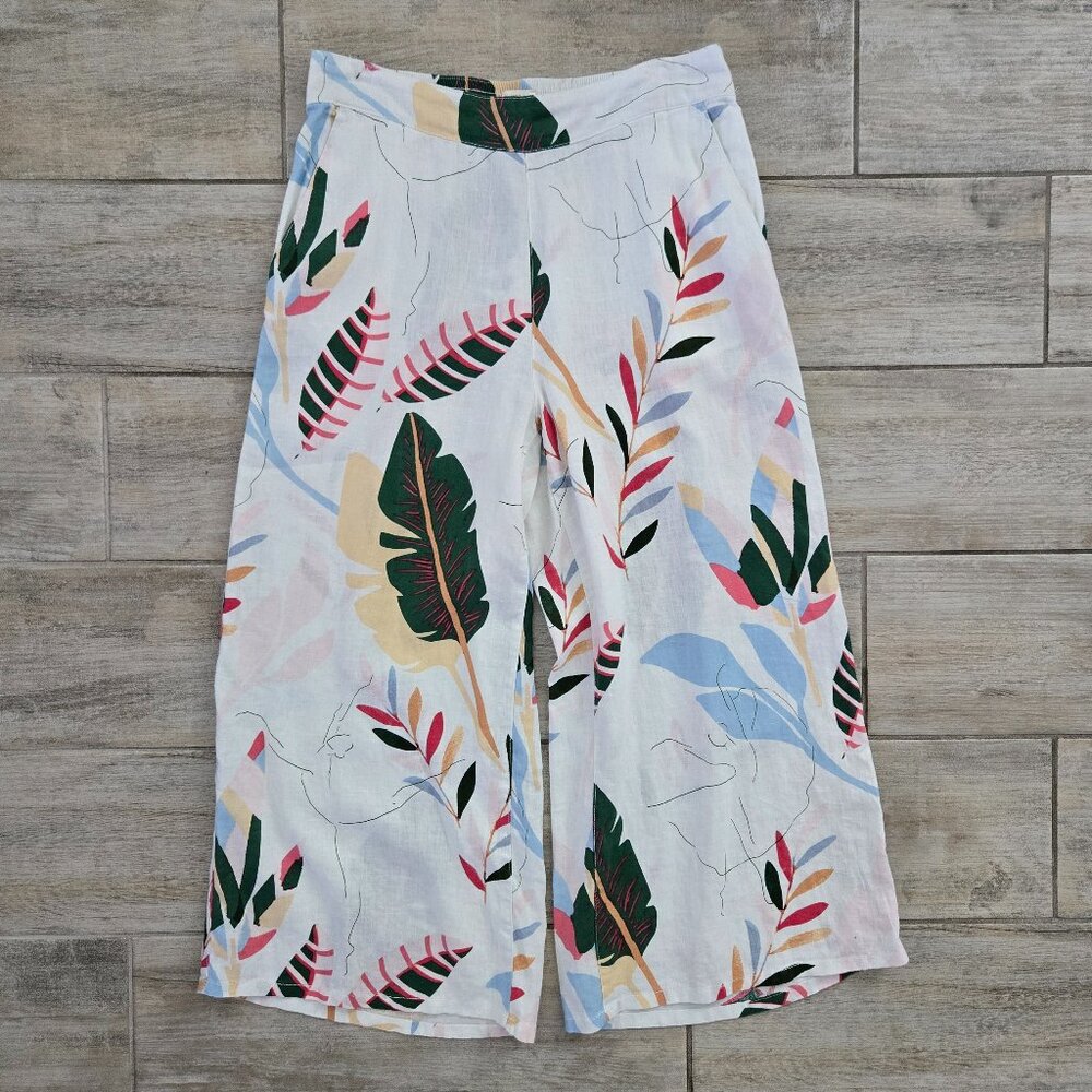 Cynthia Rowley Wide Leg Linen Pants Women's Feather Tropical Resort Baggy L